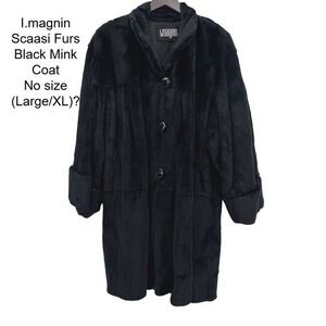 I Magnin Black Mink Fur Coat Scaasi Furs Luxury Vintage Outerwear Size Large XL
